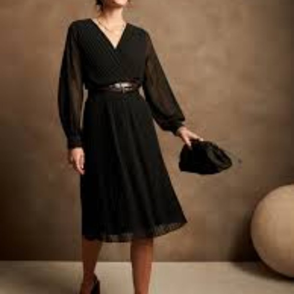 NWT! Banana Republic Blouson sleeved pleated midi dress. Size Small.